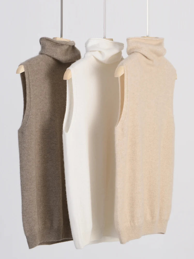Chaleco Alba de Hermosa: chaleco de lana merino sin mangas con cuello alto