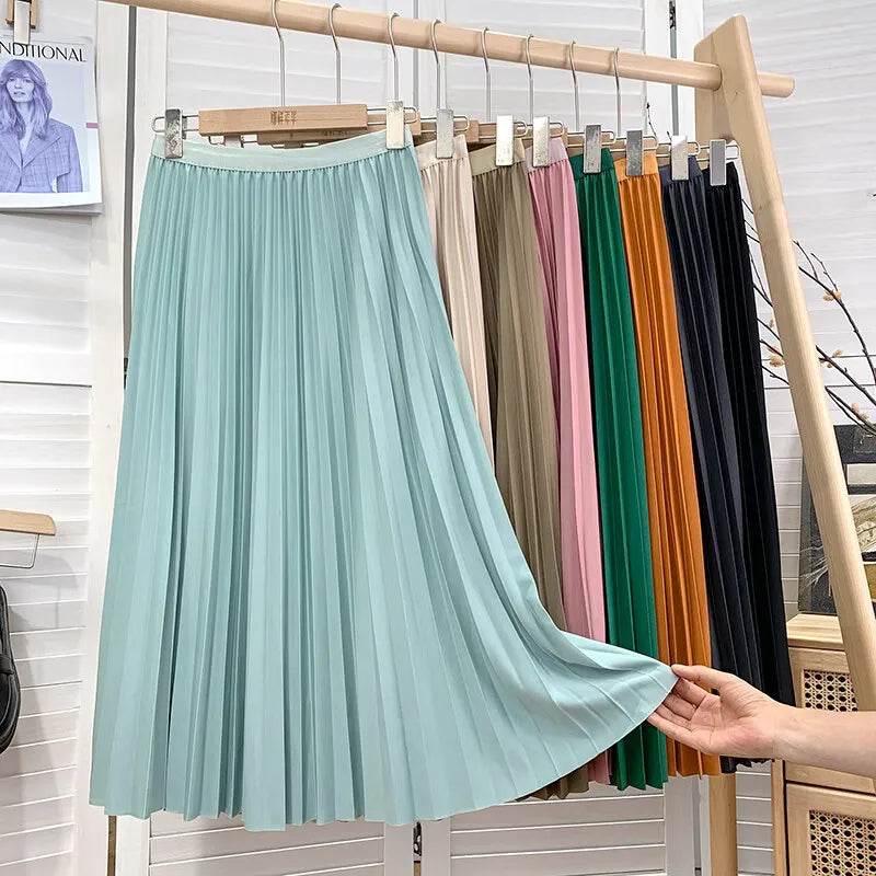 Falda Margot de Hermosa: falda plisada midi de talle alto con cintura elástica