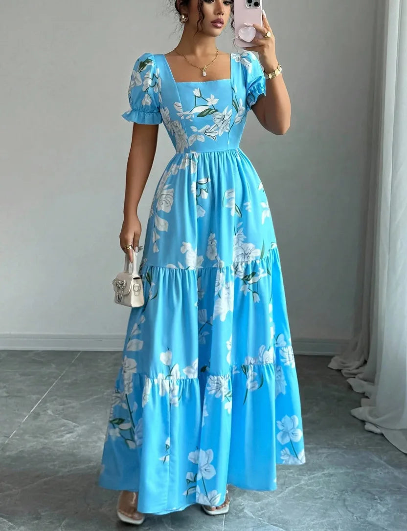 Vestido Ivy — Maxi Floral de Escote Cuadrado