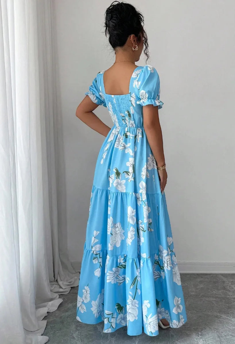 Vestido Ivy — Maxi Floral de Escote Cuadrado