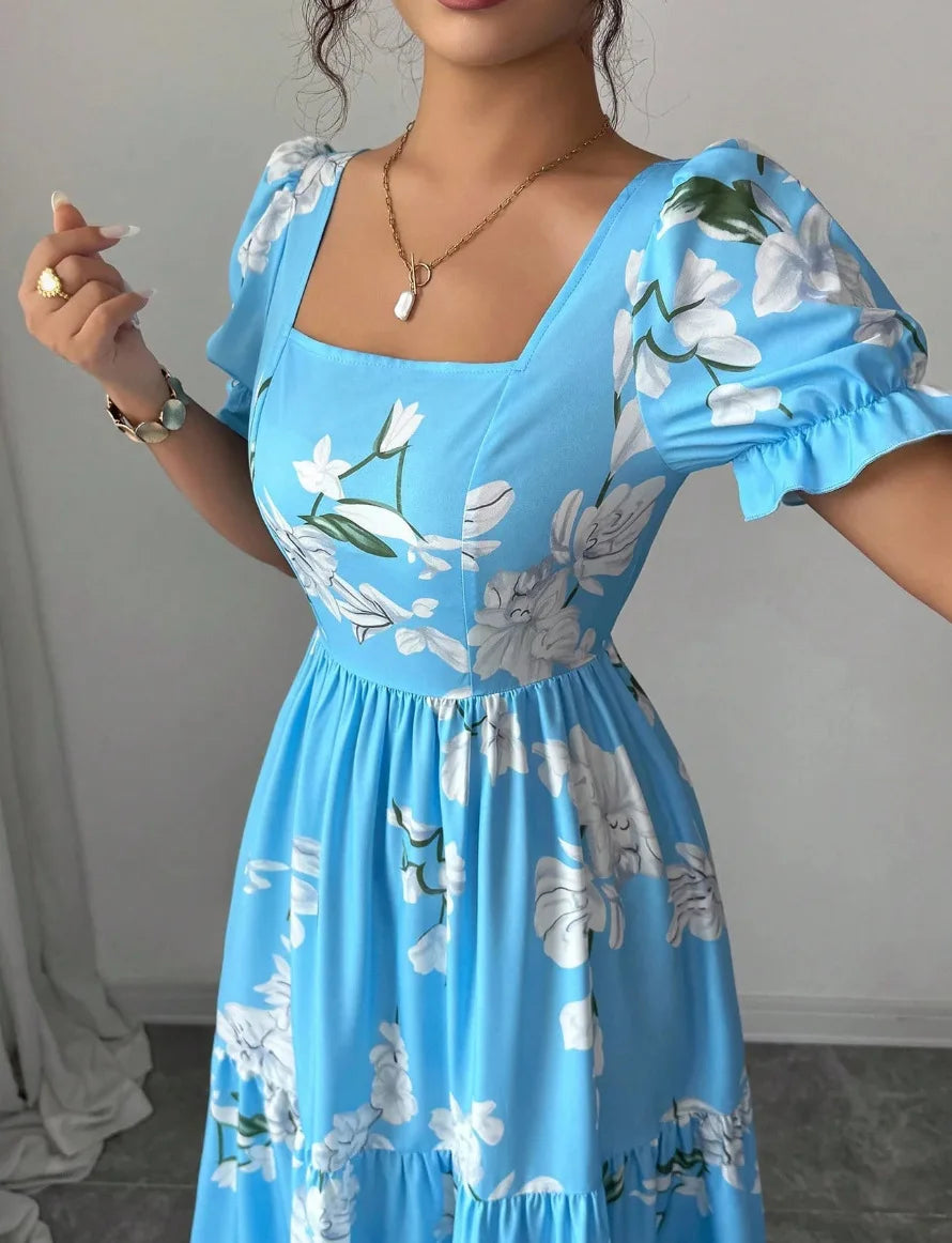 Vestido Ivy — Maxi Floral de Escote Cuadrado