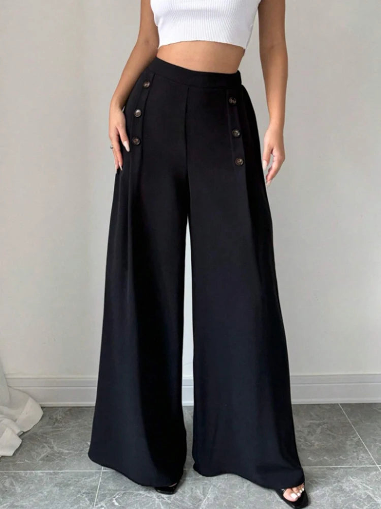 Pantalón Elia de Hermosa: pantalón negro wide leg de talle alto y caída recta