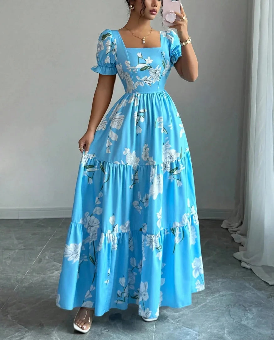 Vestido Ivy de Hermosa: vestido largo de estampado floral con escote cuadrado